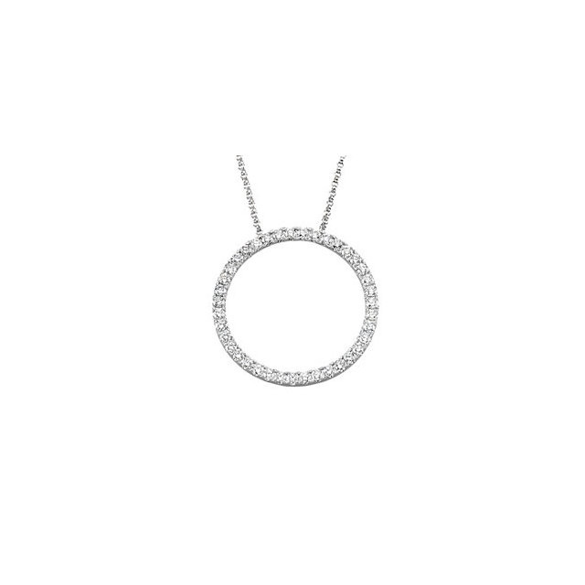 Place this enthralling diamond circle necklace around her neck and she will jump for joy. Set in 14Kt white gold with 39 glistening diamonds weighing 1.00 ct. tw, this necklace is magnificent. She will be thrilled to don this infinity diamond circle pendant and will think fondly of you when she does.