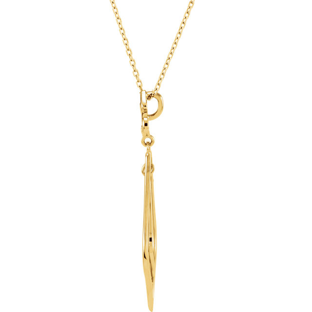 Beautiful 14Kt yellow gold necklace features white shimmering diamonds with .05 carats of diamonds hanging from a 18" inch chain which is included.