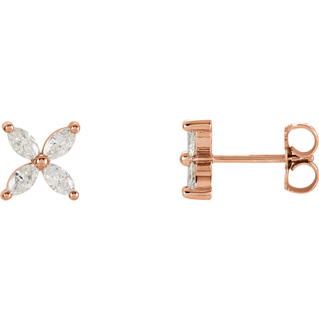 With ease and elegance, these diamond cluster earrings elevate any attire. Fashioned in 14K rose gold, each earring showcases four shimmering marquise diamonds arranged in a flower-like setting. Radiant with 5/8 ct. t.w. of diamonds, these post earrings secure comfortably with screw backs. 
