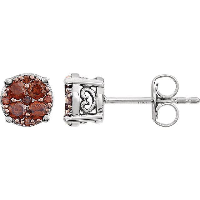 Superb style is found in these 14Kt white gold cluster earrings accented with the brilliance of brown diamonds. Total weight of the diamonds is 3/8 carat.