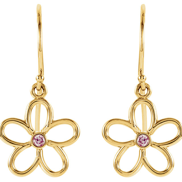 Fun, fresh and flirty, these freeform flower french wire earrings will give any look a contemporary update. Crafted in brightly polished 14k yellow gold, the modern design of these swirling flowers is made even more brilliant by the addition of genuine pink tourmaline stones right at the center. Polished to a brilliant shine, these drops suspend freely from French wires.