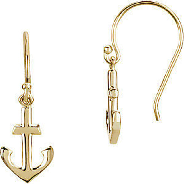 These petite anchor earrings crafted in 14K yellow gold are a perennial classic. The nautical drop earrings measure 25.80x8.70mm and has a bright polish to shine.