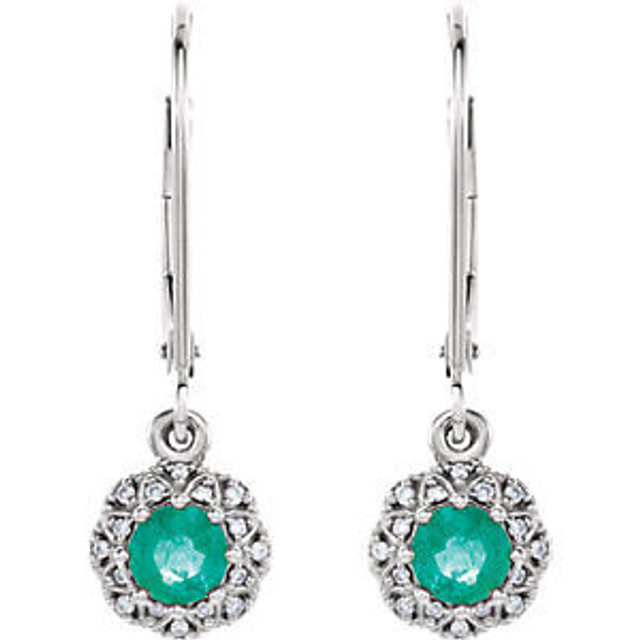 You'll feel like royalty in these breathtaking genuine emerald drop earrings, enhanced by .08 ct. t.w. diamonds in a platinum setting.