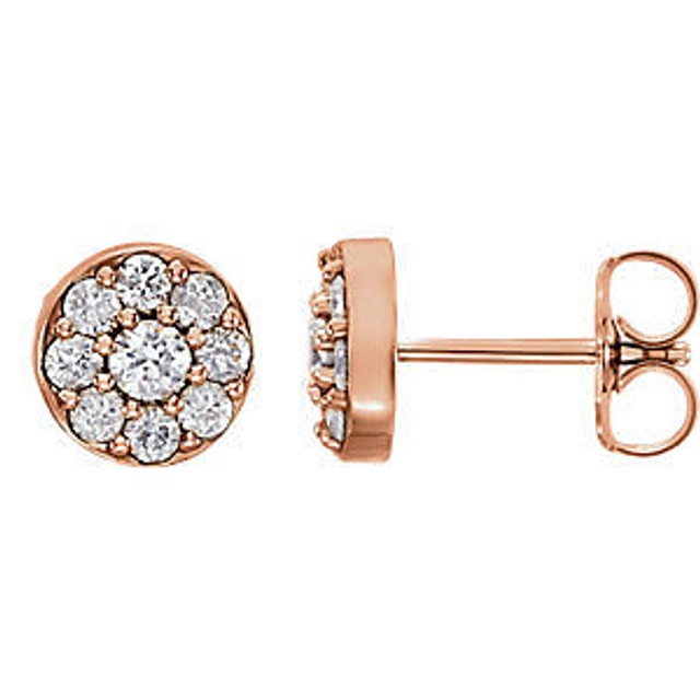 Superb style is found in these 14k rose gold cluster earrings accented with the brilliance of round full cut white diamonds.