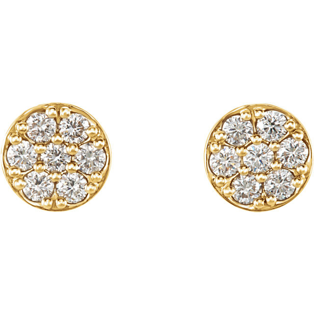 Superb style is found in these 14k yellow gold cluster earrings accented with the brilliance of round full cut white diamonds.