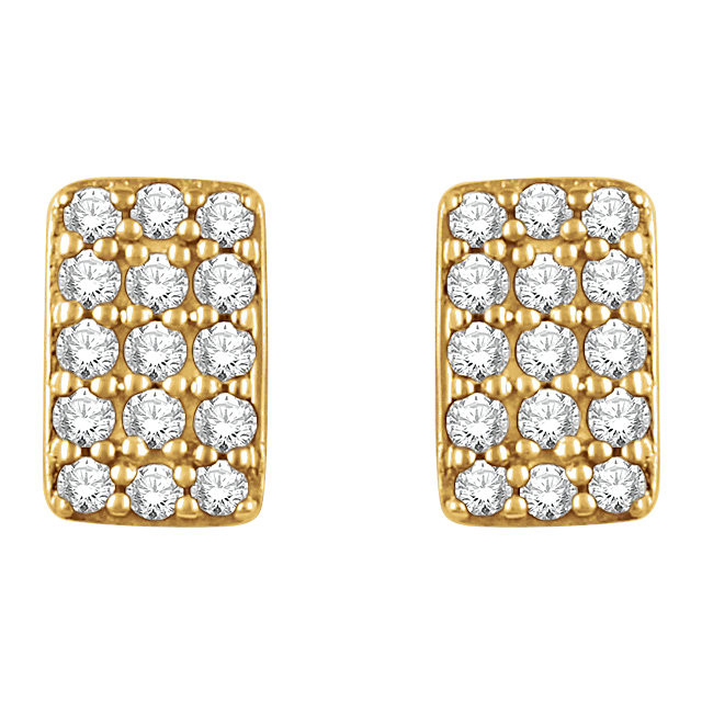 Superb style is found in these 14k yellow gold rectangle cluster earrings accented with the brilliance of round full cut white diamonds.