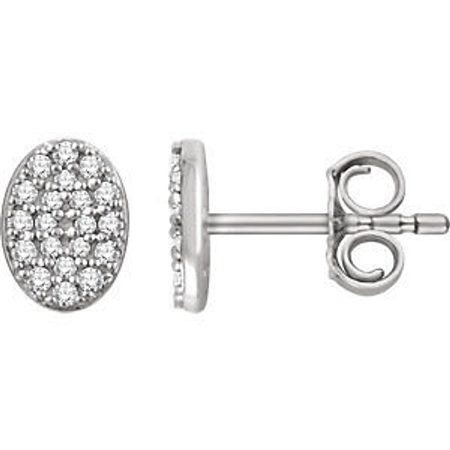 Superb style is found in these 14k white gold oval cluster earrings accented with the brilliance of round full cut white diamonds.