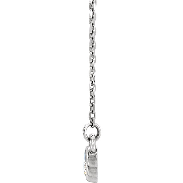 Beautiful 14Kt White gold graduated bezel set 1/5 ct. tw. diamond necklace hanging from a 16-18" inch chain which is included.