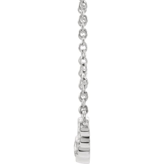 Beautiful Platinum bezel set 1/5 ct. tw. diamond necklace hanging from a 16-18" inch chain which is included.