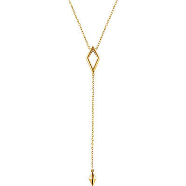 Great looking 14k yellow gold geometric 16-18" adjustable necklace. Total weight of the gold is 1.56 grams.