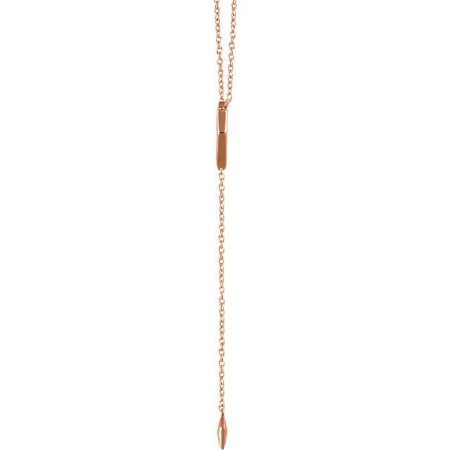 Great looking 14k rose gold geometric 16-18" adjustable necklace. Total weight of the gold is 1.56 grams.