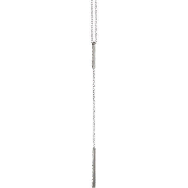 This alluring diamond bar "Y" necklace is striking. Set in 14kt white gold with 20 shimmery diamonds weighing 1/5 ct tw, it is a perfect necklace for the perfect black dress. Don this knockout and all eyes will be on you.