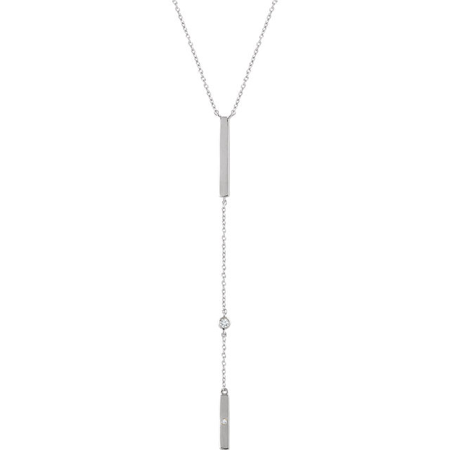 This alluring diamond bar "Y" necklace is striking. Set in 14kt white gold with 2 shimmery diamonds weighing .06 ct tw, it is a perfect necklace for the perfect black dress. Don this knockout and all eyes will be on you.