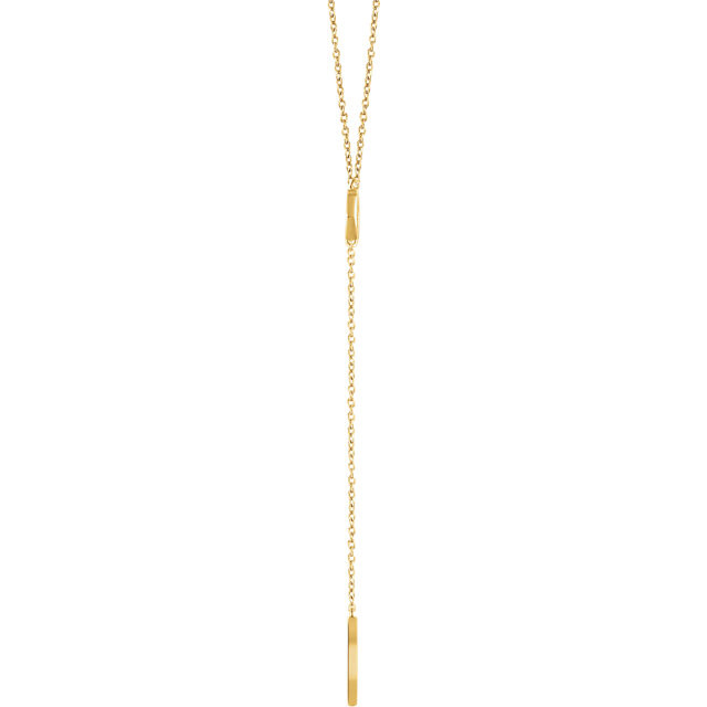 This fashionable Circle & Bar "Y" Necklace is constructed from 14kt Yellow Gold. Necklace is adjustable 16" to 18" and has a bright polish to shine.
