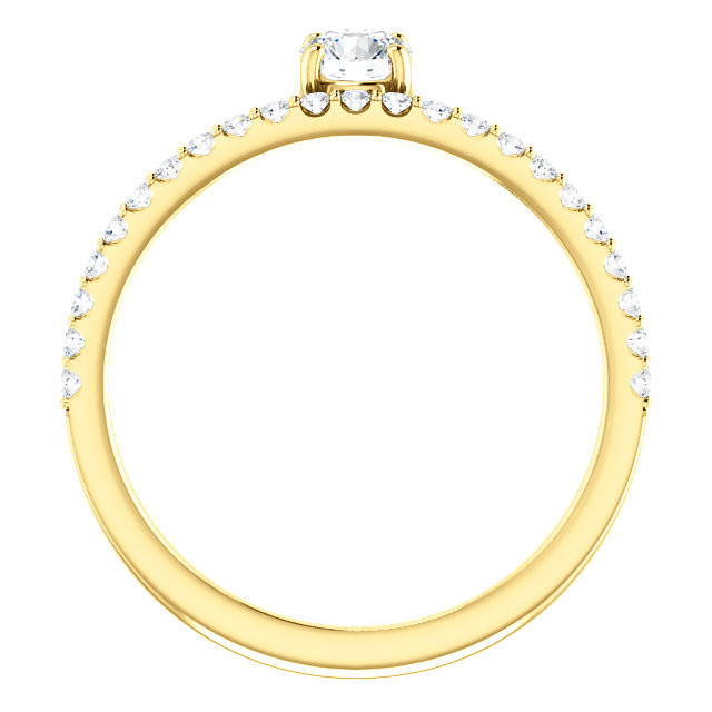 A classic beauty, this gorgeous 14k yellow gold stackable ring showcases a sparkling row of shared-prong set diamonds.