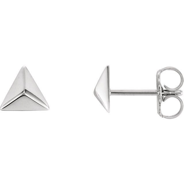 Beautiful 14Kt gold pyramid earrings with friction backs. This earring is available in rose gold, yellow gold and white gold; specify your selection in the drop down menu. The size of the earring is 5.55x5.55mm. Total weight of the gold is 0.85 grams.