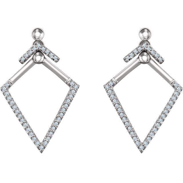 Simple and stylish, you're right on trend with these geometric front-back earrings. Set in 14kt gold with 76 sparkly diamonds weighing .25 ct tw.