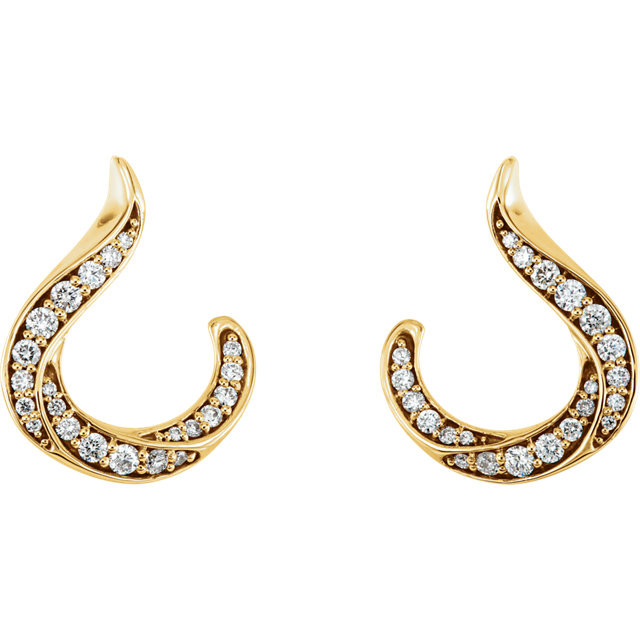 These 3/8 ct. t.w. diamond crescent drop earrings are set in 14K yellow gold and secure with friction backs.