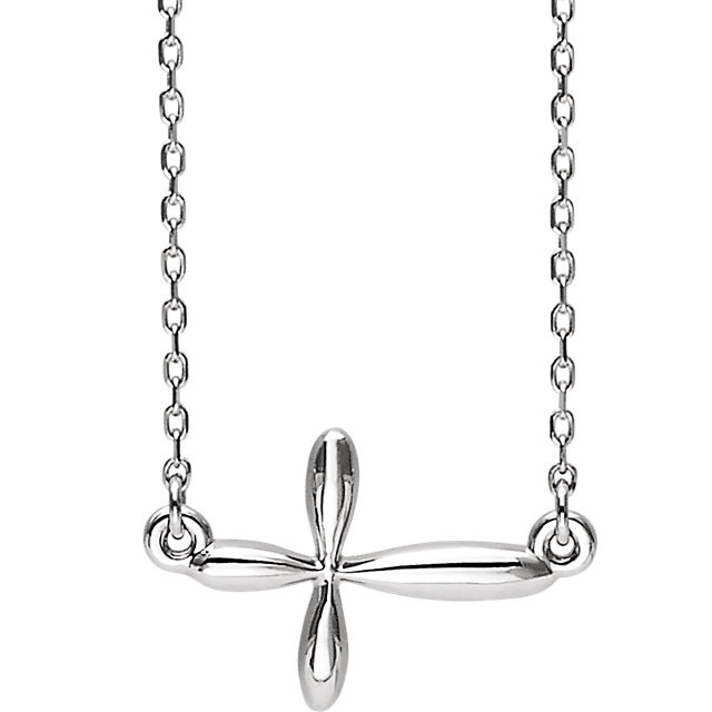 Symbolize your Christian faith with this sideways cross 18" necklace in sterling silver. The pendant has an approximate weight of 1.82 grams.