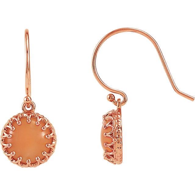 Delightfully colorful, these hand-selected gemstone earrings feature genuine round pink coral gemstones complemented by 14k rose gold drop earrings.