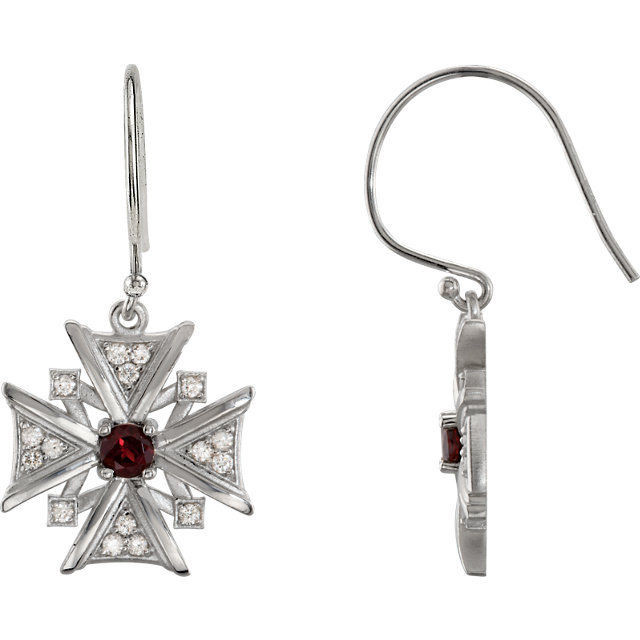  Treat the woman of faith to these dazzling vintage-inspired cross dangle earrings. Expertly crafted in 14K white gold, each dangle features garnet mozambique stones & diamonds, a brilliant expression of her beliefs. 