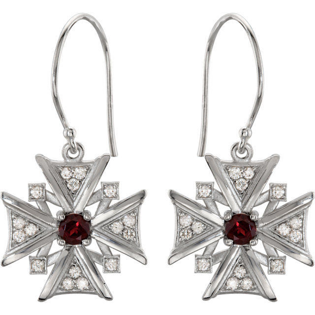  Treat the woman of faith to these dazzling vintage-inspired cross dangle earrings. Expertly crafted in 14K white gold, each dangle features garnet mozambique stones & diamonds, a brilliant expression of her beliefs. 