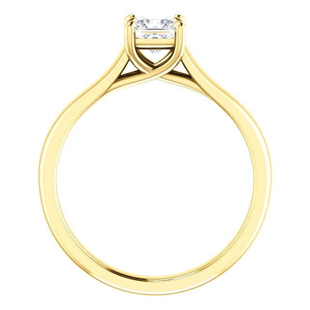 Simple, sleek and so stunning, take her breath away with this exquisite diamond engagement ring. Fashioned in cool 18k yellow gold, the eye is drawn to the 1/2 ct. round diamond center stone standing tall in a traditional four-prong setting.