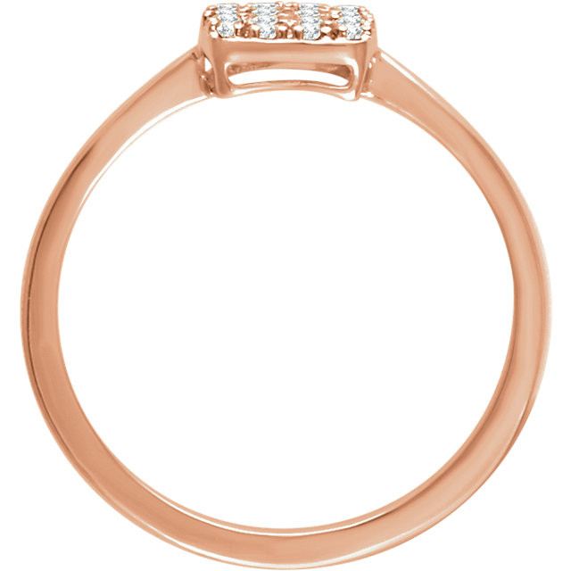 Chic, modern, playful, geometric, stunning, sharp, elegant, sophisticated and stylish... This diamond square fashion ring really has a lot to say for itself. It contains 21 shimmering diamonds weighing 1/6 ct tw within a dazzling square shape. It's design seems simple, but also evokes elegance. It is pictured here in 14kt rose gold.
