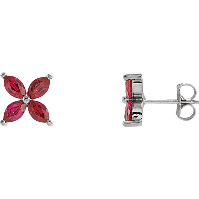 An alluring lab-created ruby makes a vibrant statement in each of these stylish earrings for her. Crafted in 14K white gold, These fine jewelry earrings are secured with friction backs. 