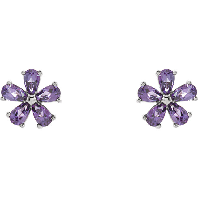 An alluring genuine amethyst makes a vibrant statement in each of these stylish earrings for her. Crafted in 14K white gold, These fine jewelry earrings are secured with friction backs.