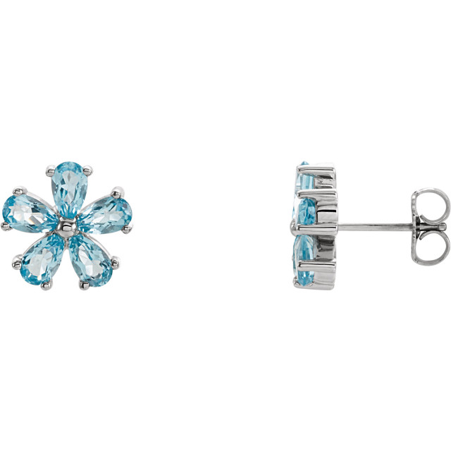 An alluring genuine Sky Blue Topaz makes a vibrant statement in each of these stylish earrings for her. Crafted in 14K white gold, These fine jewelry earrings are secured with friction backs. 