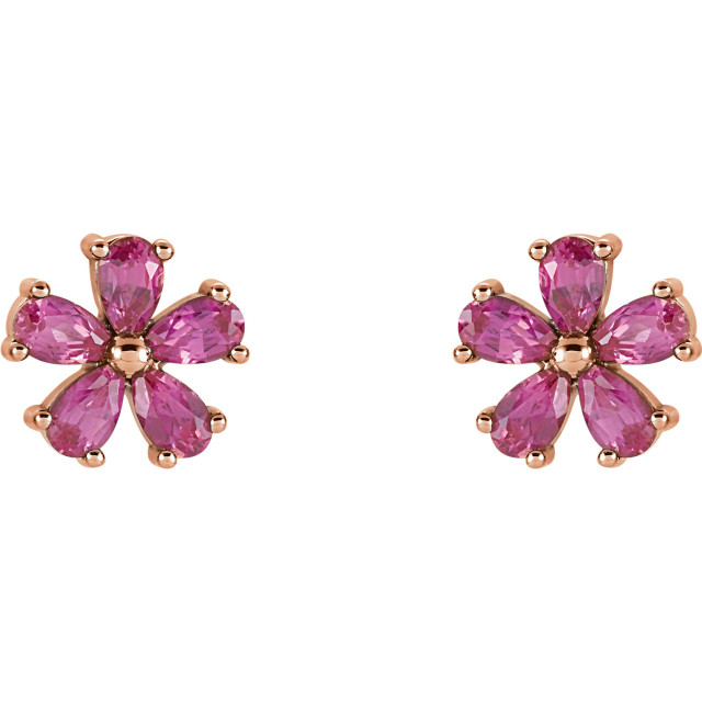 An alluring Chatham® lab created pink sapphires makes a vibrant statement in each of these stylish earrings for her. Crafted in 14K rose gold, These fine jewelry earrings are secured with friction backs. 