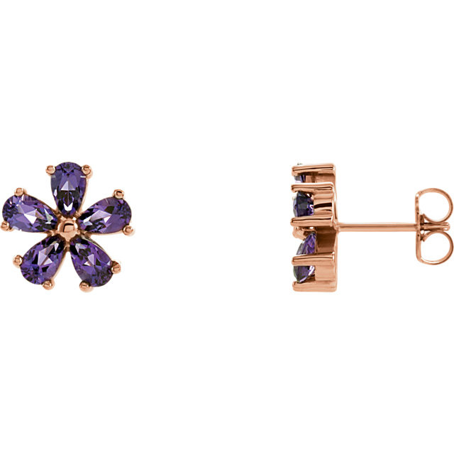 An alluring genuine amethyst makes a vibrant statement in each of these stylish earrings for her. Crafted in 14K rose gold, These fine jewelry earrings are secured with friction backs.