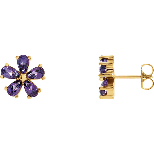 An alluring genuine amethyst makes a vibrant statement in each of these stylish earrings for her. Crafted in 14K yellow gold, These fine jewelry earrings are secured with friction backs.
