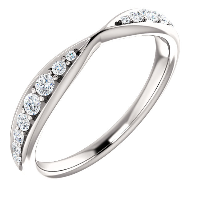 Promise to love, honor and cherish her with this exquisite diamond wedding band. Crafted in platinum, this contoured band is lined with 16 shimmering prong-set diamonds. A meaningful look of love, this ring captivates with 1/4 ct. t.w. of diamonds and a bright polished shine.