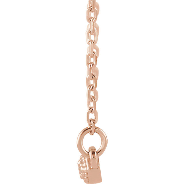 Beautiful 14k rose gold necklace features white shimmering diamonds with I1 G-H of diamonds hanging from a 18" inch chain which is included.