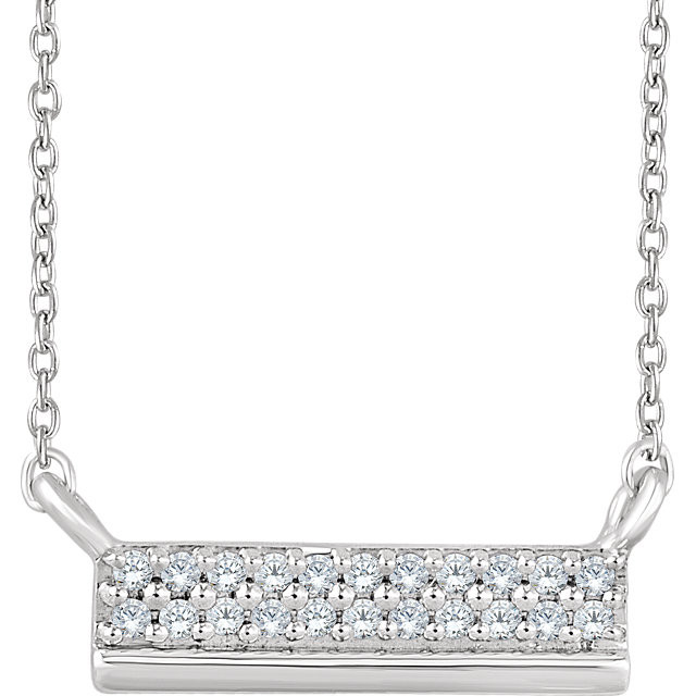 Beautiful 14k white gold necklace features white shimmering diamonds with I1 G-H of diamonds hanging from a 18" inch chain which is included.