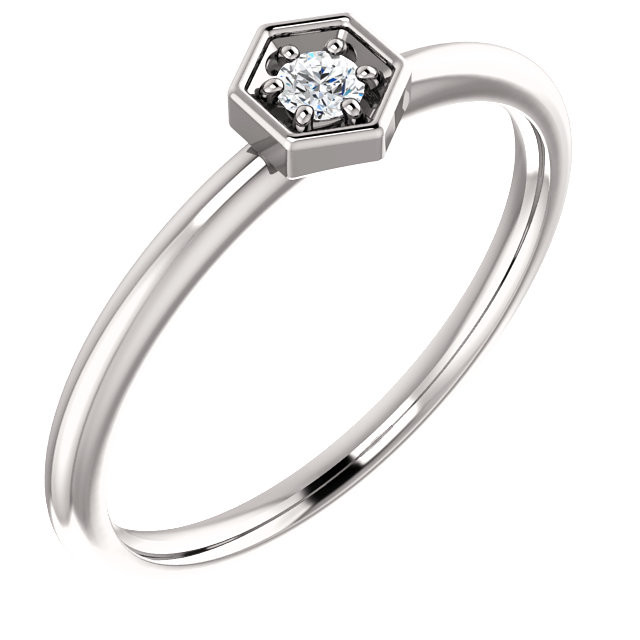 This gorgeous diamond hexagon stackable ring can be worn on its own, or it can be stacked with other rings to really make a dramatic style statement. It has a very simple and timeless design with .06 ct tw diamond that twinkle and shine. This beautiful ring is pictured here in sophisticated Sterling Silver