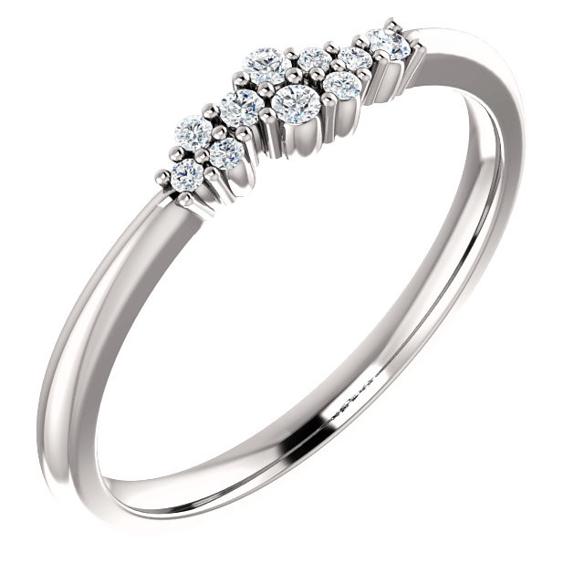 Beautifully designed 14k White Gold 1/10th Diamond Cluster Stackable ring.