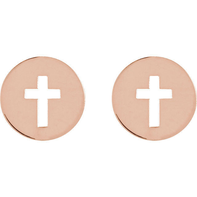 A meaningful symbol and a special pierced cross earrings in 14k rose gold.  They are approximately 7.90mm in width by 7.90mm in length.