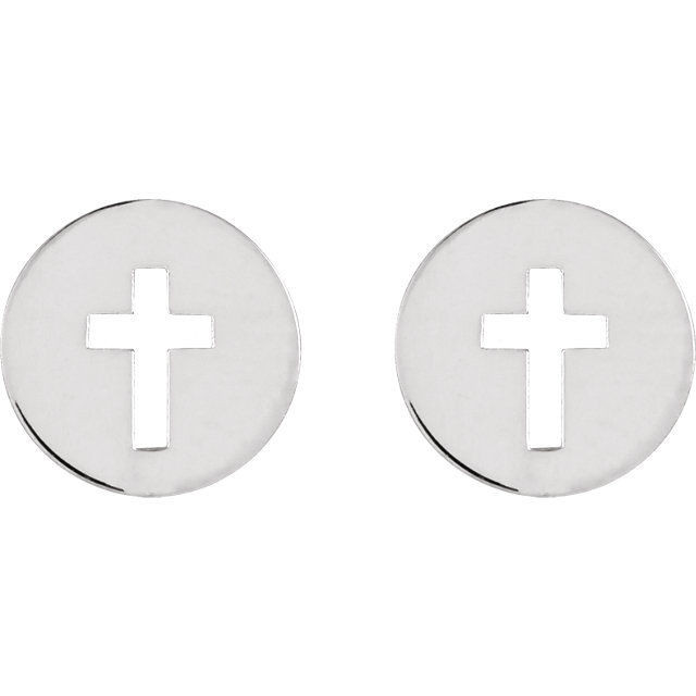 A meaningful symbol and a special pierced cross earrings in platinum. They are approximately 7.90mm in width by 7.90mm in length.