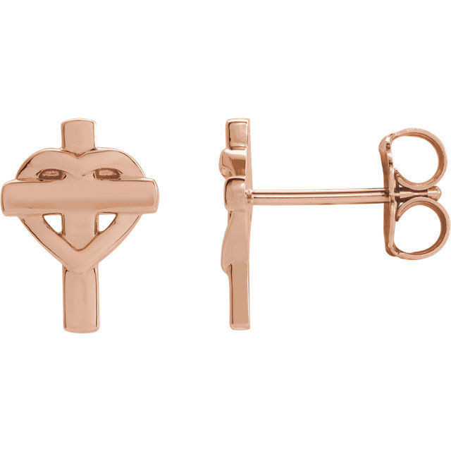 A simple but meaningful symbol of faith, was created from polished 14k rose gold and features a heart and cross earrings with a friction-back post. They are approximately 7.55mm in width by 10.26mm in length.