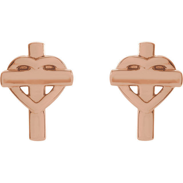 A simple but meaningful symbol of faith, was created from polished 14k rose gold and features a heart and cross earrings with a friction-back post. They are approximately 7.55mm in width by 10.26mm in length.