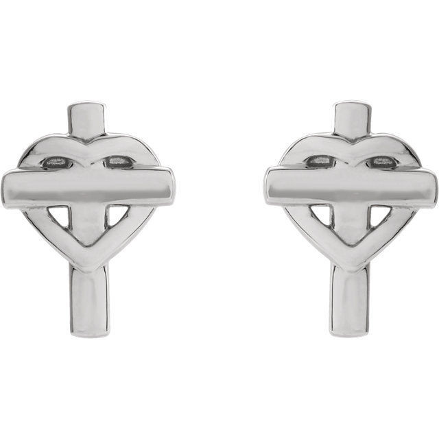 A simple but meaningful symbol of faith, was created from polished platinum and features a heart and cross earrings with a friction-back post. They are approximately 7.55mm in width by 10.26mm in length.