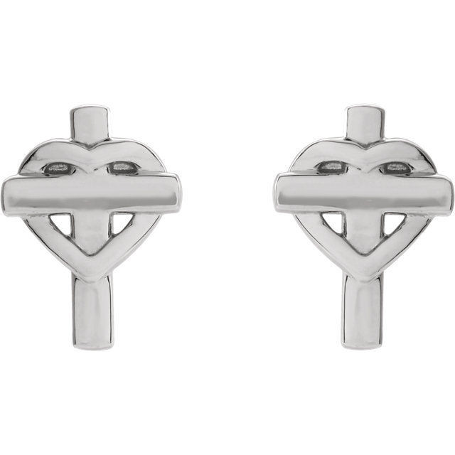 A simple but meaningful symbol of faith, was created from polished 14k white gold and features a heart and cross earrings with a friction-back post. They are approximately 7.55mm in width by 10.26mm in length.