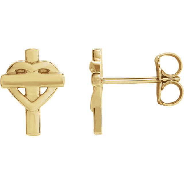 A simple but meaningful symbol of faith, was created from polished 14k yellow gold and features a heart and cross earrings with a friction-back post. They are approximately 7.55mm in width by 10.26mm in length.