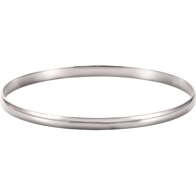 Crafted in brightly polished 14k white gold, this half round bangle bracelet is lightweight yet looks substantial. A statement piece on its own, stack with other bracelets for an on-trend look.