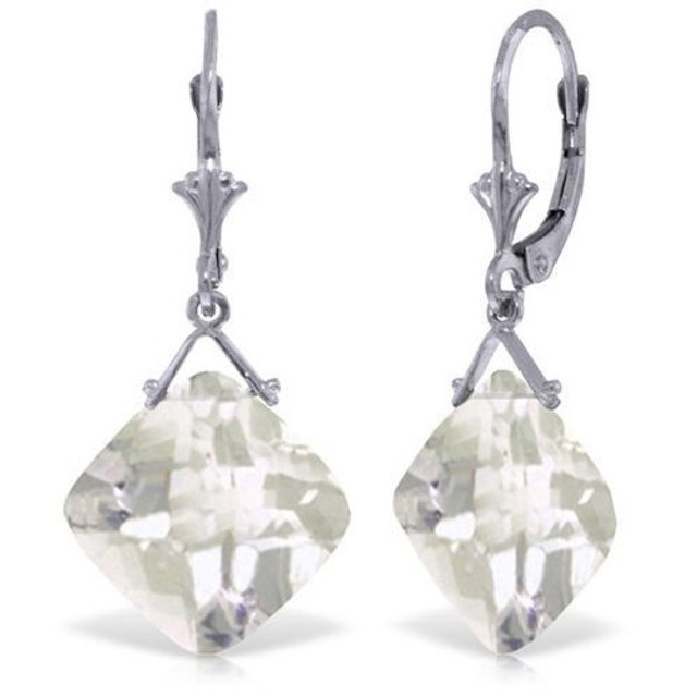 A marvelous breathtaking Lever back Earrings, featuring two cushion shaped 12.0 mm checkerboard-cut Natural White Topaz.