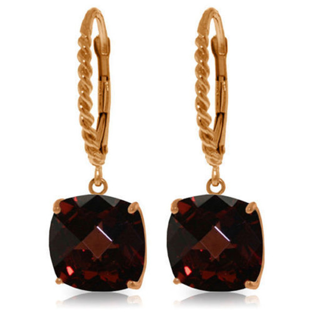 A marvelous breathtaking Lever back Earrings, featuring two cushion shaped checkerboard-cut Natural Garnets.