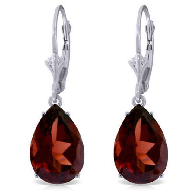 These spectacular 14K gold Lever Back Earrings with Natural Garnets are the perfect gift for a January born girl. Two pear shaped garnets that are 9 by 13 mm and a whopping 10 carats for the pair. These deep red garnets are breathtaking and dangle perfectly from the ears. Lever back earrings are comfortable and easy to wear for extended periods of time.

These earrings are neither too heavy nor too dainty. The gold setting is customizable in the buyer's choice of yellow, white or rose gold, making these earrings an extra special choice for a gift or something uniquely special for yourself.